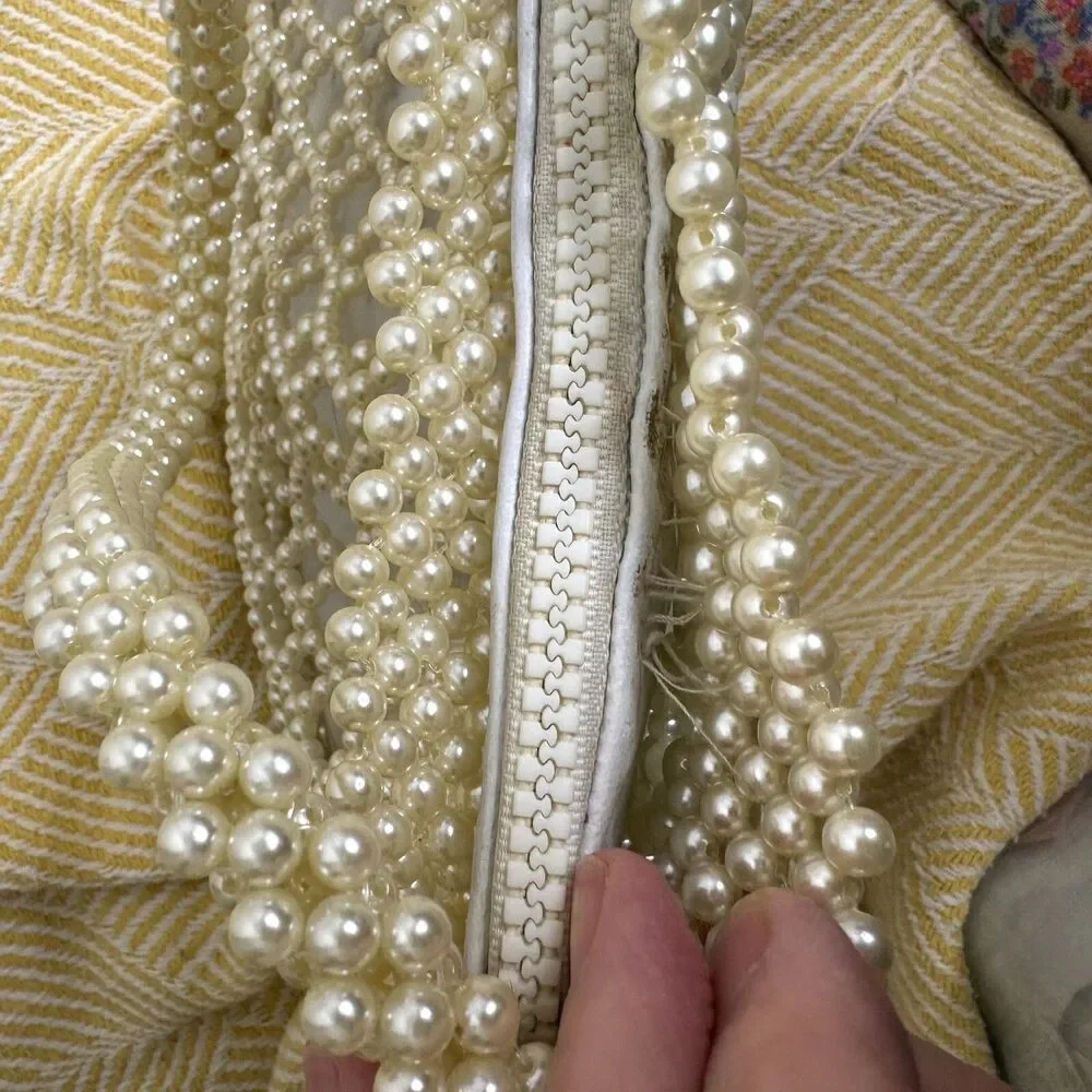 Faux Pearl Purse Bag Single Handle Zip Top Ivory
